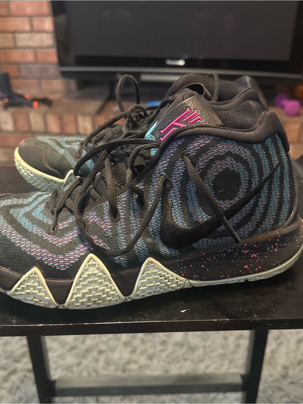 Nike Kyrie Athletic Shoes Black with Blue and Pink Accents